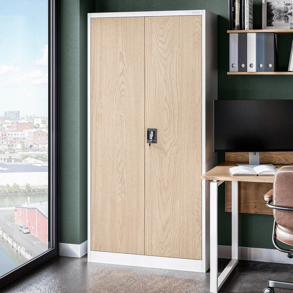 AKTENSCHRANK JAN 185x90x45 cm - Weiß/Braun, Metall (90/185/40cm) - Jan Nowak