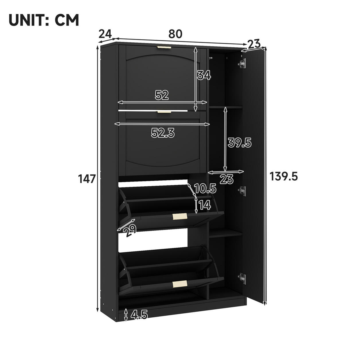 SCHUHSCHRANK aus Spanplatte 80x24x147cm in Schwarz mit Spiegeltüren - Schwarz, Holzwerkstoff (80/147/24cm) - Modfu