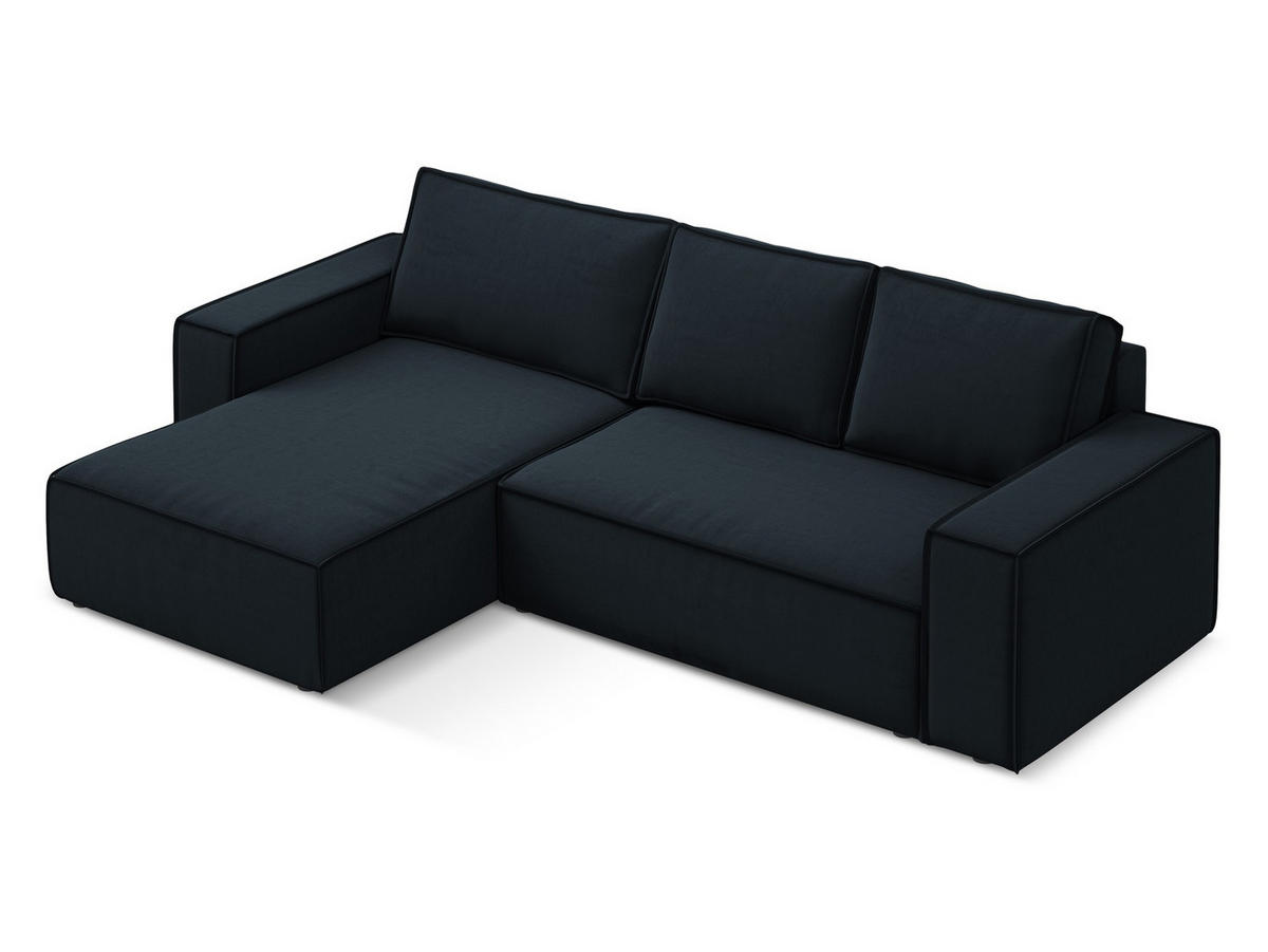 ECKSOFA mit Schlaffunktion Samt Stoff Blau - Blau/Schwarz, Kunststoff/Textil (185/290cm) - Makamii
