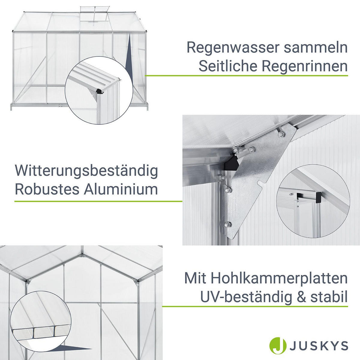GEWÄCHSHAUS GH250F1 Aluminium 4,75m² - Silberfarben, Metall (190/195/253cm) - Juskys
