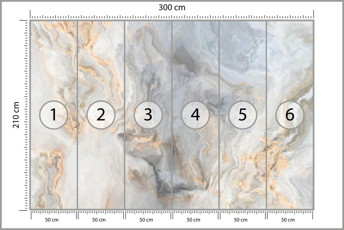 FOTOTAPETE für Küche Grauer Marmor Imitation Gold Adern 300x210 - Beige/Goldfarben, Papier (300/210cm) - Muralo