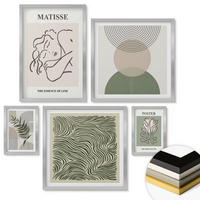 WANDBILDER 5er Set - 50x50 cm & 20x30 cm & 40x60 cm Silberner Rahmen - Geometrische botanische Muster - Silberfarben, Kunststoff (40/60cm) - ArtPrintCave