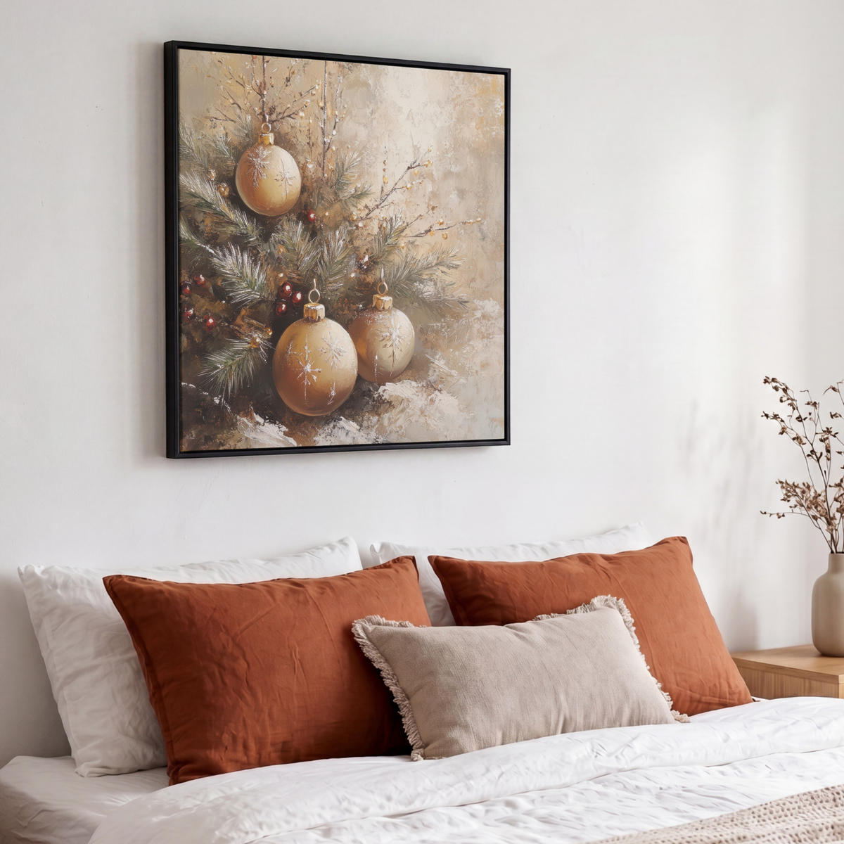 LEINWAND Bilder mit Rahmen - Weihnachten - Kugeln - Beige - Gold - 50x50 - Goldfarben, Textil (50/50cm) - MuchoWow