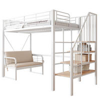 ETAGENBETT 90/200 cm, Weiß mit Stauraumleiter und Polstersofa - Weiß, Metall (90/200cm) - MIVRAY