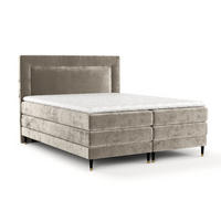 BOXSPRINGBETT Madame Beige 160/200 cm mit Matratzen und Topper - Beige/Schwarz, Holz/Holzwerkstoff (160/200cm) - Maison de Reve
