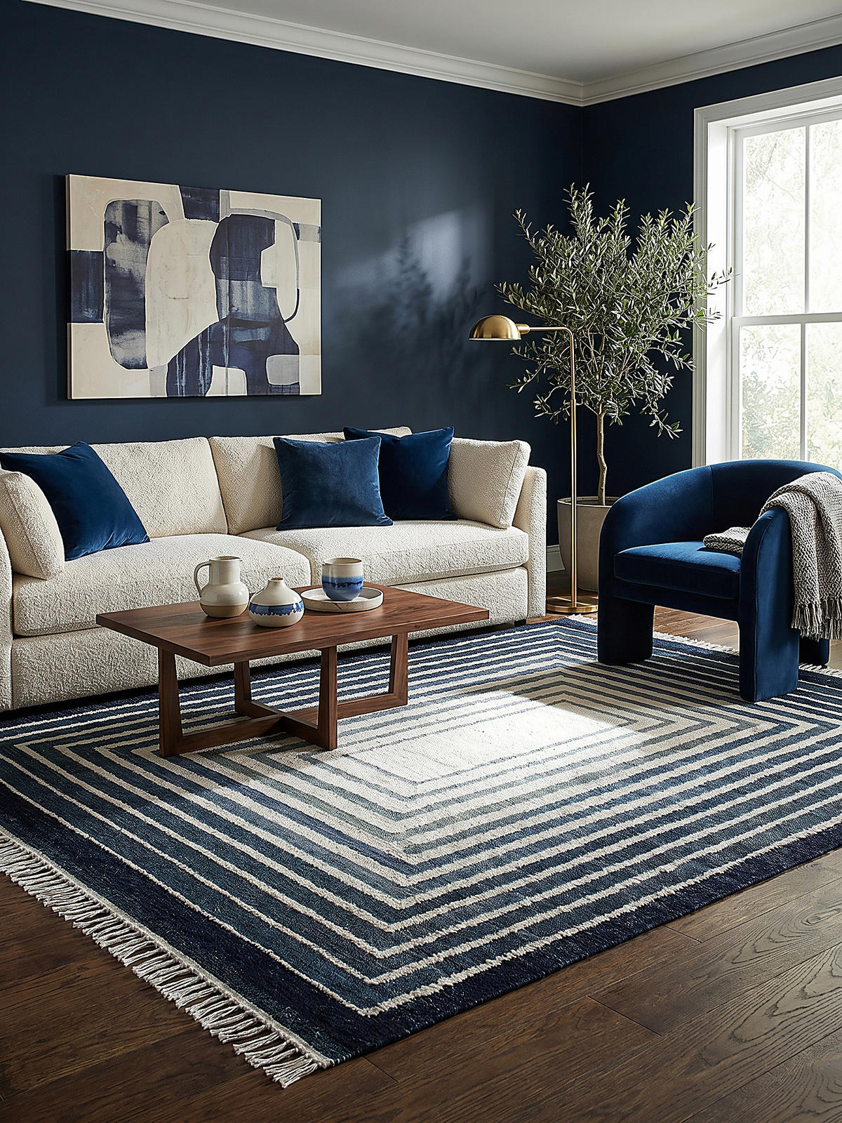 WOLLTEPPICH handgewebt FROND, geometrisch, Blau, 160 x 230 cm - Blau, Textil (160/230cm) - KADIMA DESIGN
