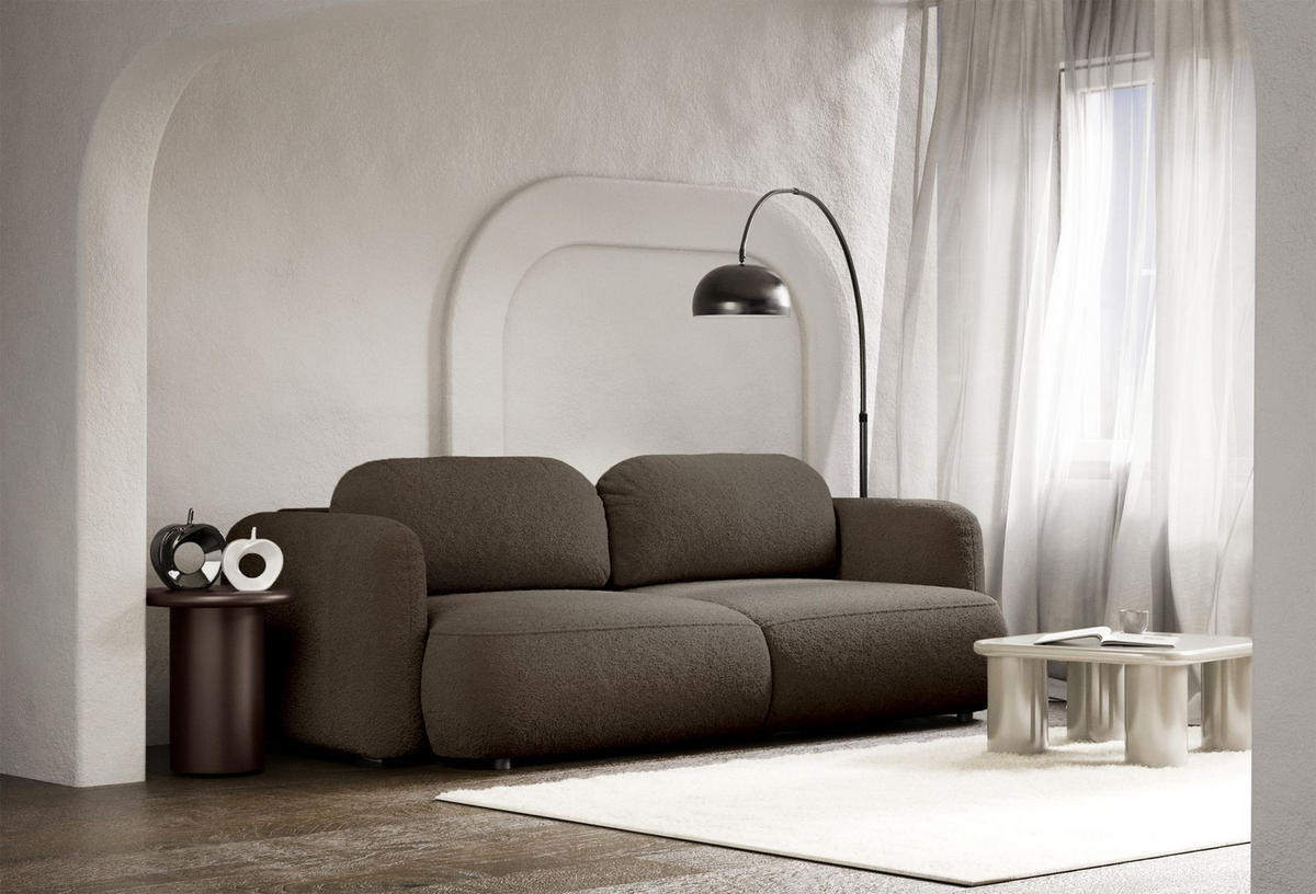 3-SITZER SCHLAFSOFA Tvoya Braun Bouclé - Schwarz/Braun, Kunststoff/Textil (253/82/110cm) - Selsey