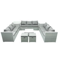 GARTENMÖBELSET mit 3-SITZER SOFA,COUCHTISCH Polyrattan Hellgrau-Mix 11-Sitzer - Hellgrau/Grau, Glas/Kunststoff - Fimous