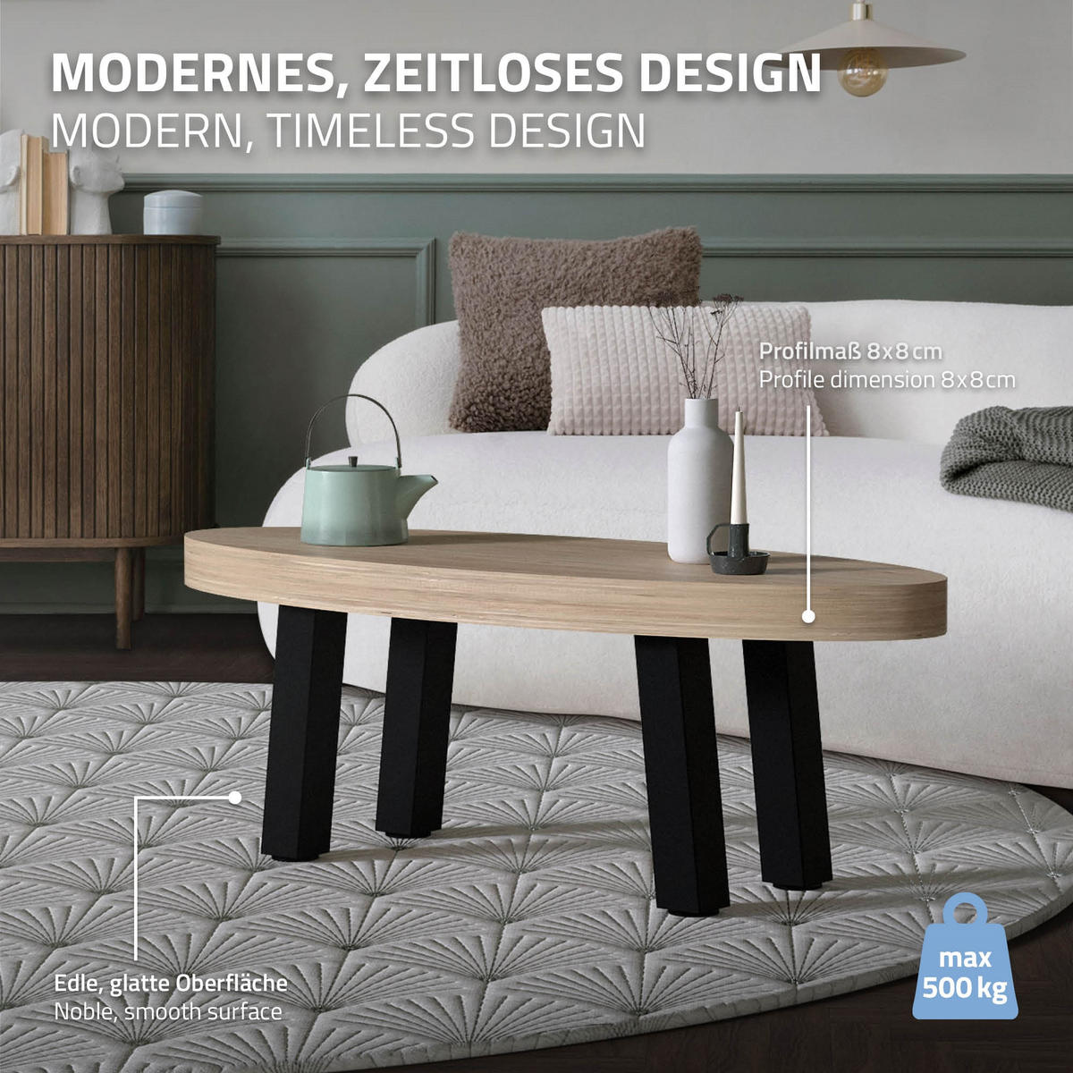 TISCHBEINE 4er Set I-96GRAD-Design H:42 cm Schwarz 8x8 cm - Schwarz, Metall (8/42/8cm) - ML-DESIGN