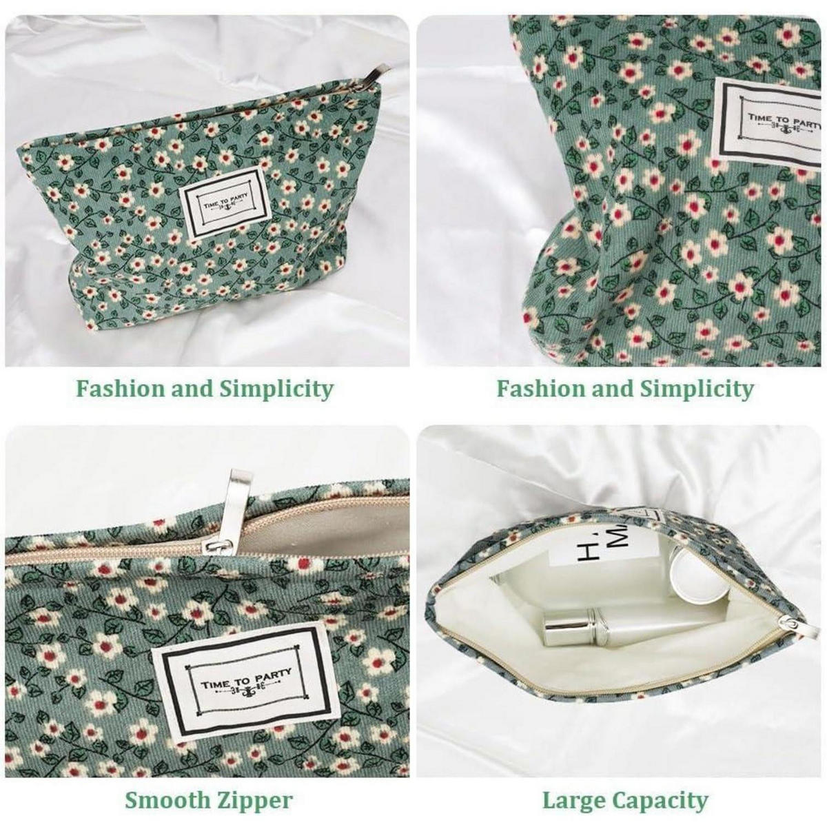 KULTURTASCHE Cord Blumenmuster Grün 26 cm - Grün, Textil (20/2/30cm)