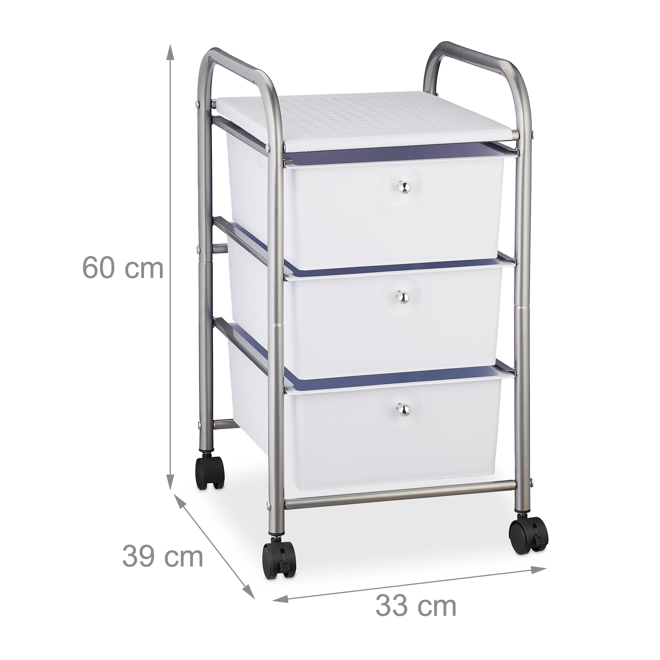 Thumbnail - Relaxdays Badrollwagen, Silber, Kunststoff, Metall, 33x60x39 cm, Ordnen & Aufbewahren, Wäschekörbe & Tonnen