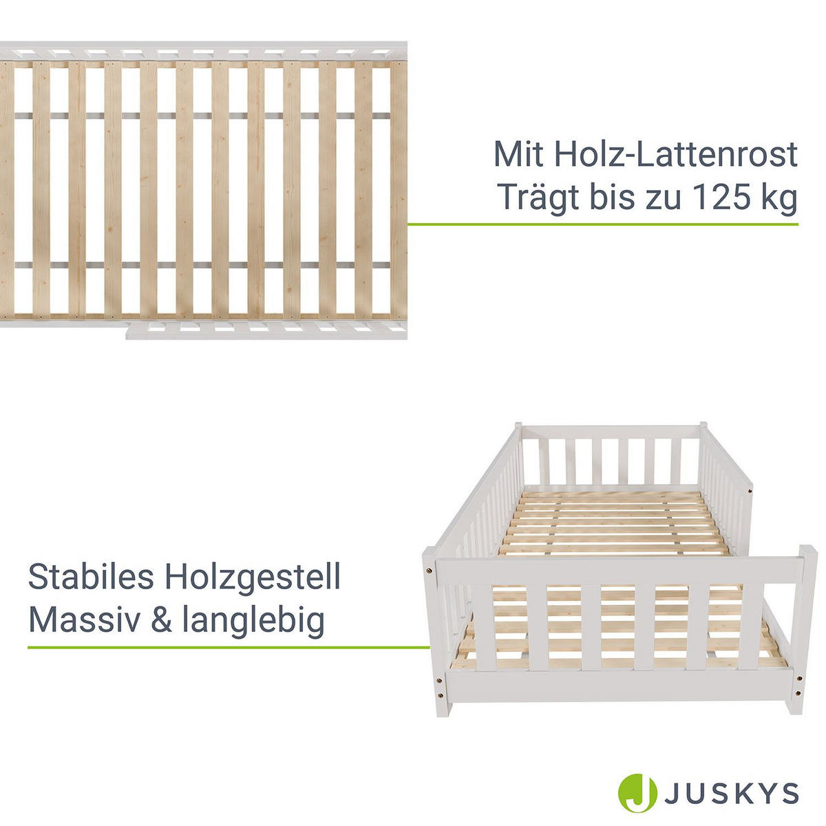 KINDERBETT Naya weiß 90x200 cm - Weiß, Holz (90/200cm) - Juskys