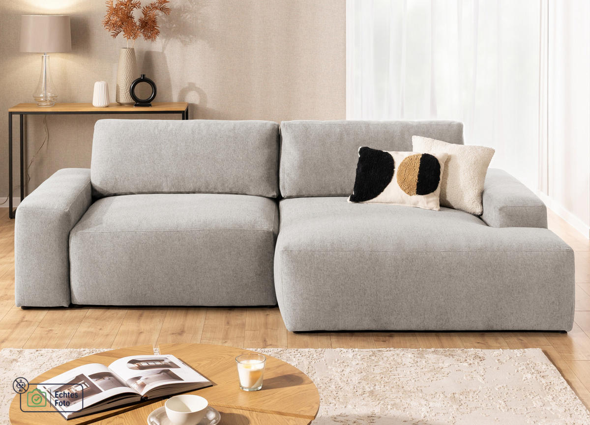 ECKSOFA Lennon aus Beige Strukturstoff mit Schlaffunktion und Bettkasten - Beige/Schwarz, Holz/Kunststoff (264/137cm) - S-Style