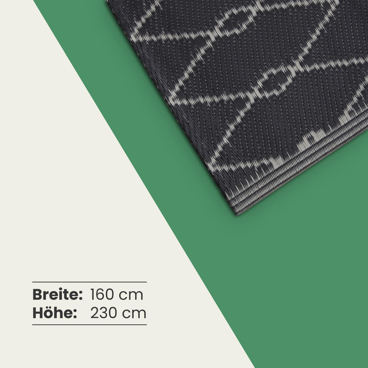 OUTDOORTEPPICH Teppich Wetterfest und UV-Beständig ( 160x230cm / Raute ) für Garten, Balkon, Terrasse - Dunkelgrau, Kunststoff (160/230cm) - Bestlivings