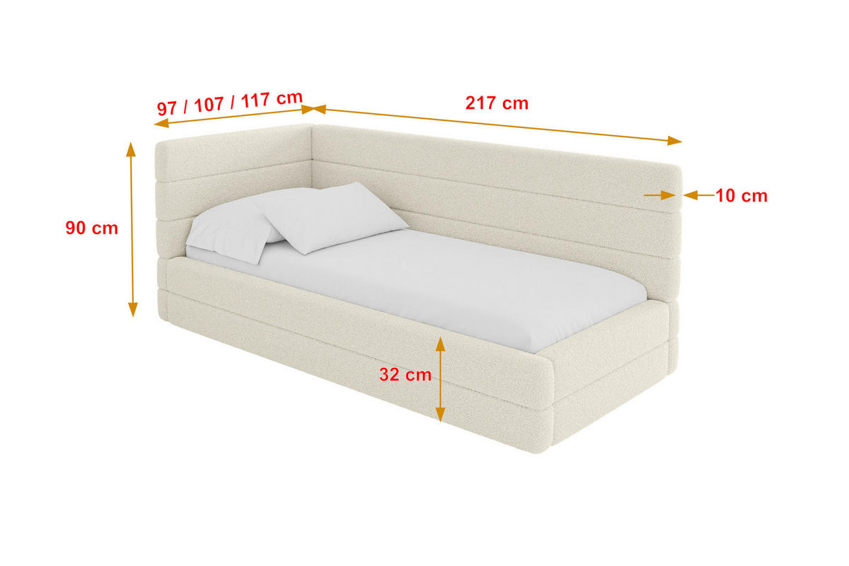 EINZELLBETT Jugendbett mit Bettkasten, Rechts - BEMY 90x200 Beige - Perlmutt, Holzwerkstoff/Textil (90/200cm) - ALTDECOR