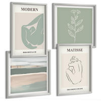 BILDER SET 4er Set - 50x50 cm & 40x60 cm Silberner Rahmen - Abstrakte Pflanzenformen - Silberfarben, Kunststoff (50/50cm) - TULUP