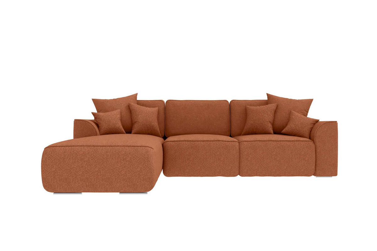 ECKSOFA GUSTO Strukturstoff Rostfarben Links inkl. Schlaffunktion - Chromfarben/Rostfarben, Kunststoff/Textil (194/295cm) - 99rooms