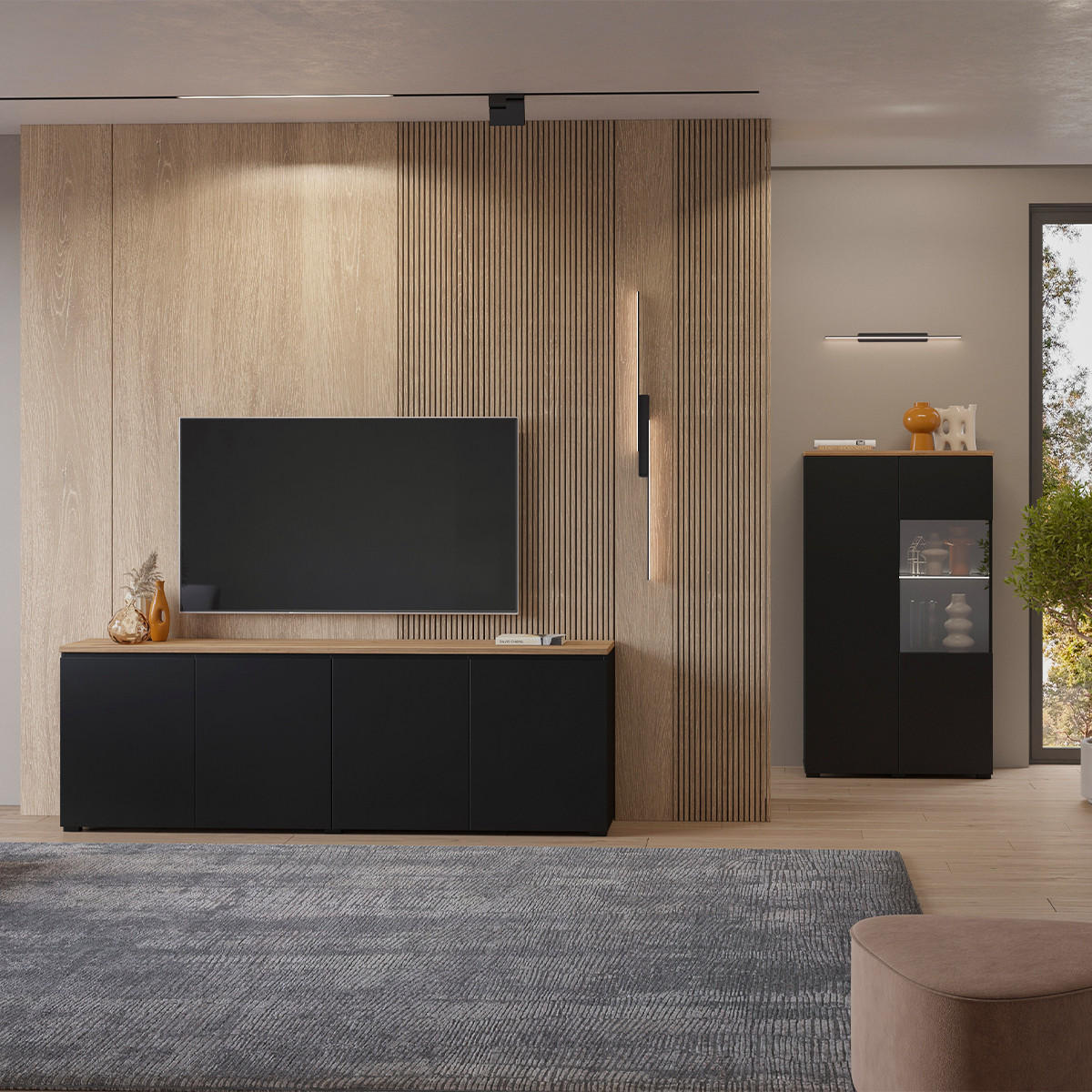 SIDEBOARD Liko Schwarz und Holz - Schwarz, Holzwerkstoff (200/67.9/34.5cm) - Petits-meubles