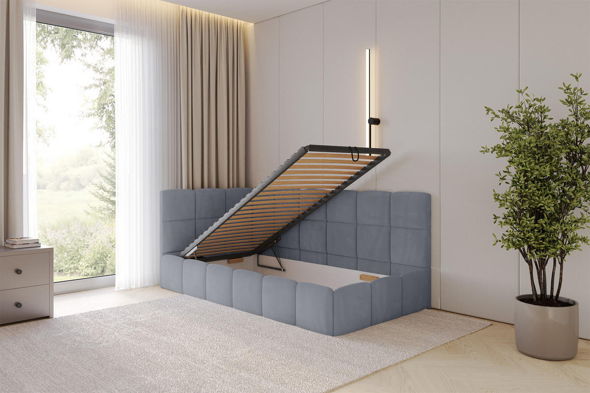 EINZELBETT Jugendbett mit Bettkasten Rechts, ohne Matratze - LIVY 80x200 Grau - Grau, Holzwerkstoff/Textil (80/200cm) - ALTDECOR