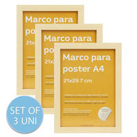 RAHMEN Set mit 3 aus MDF und Acrylglas Schutz und Aussteller für Fotografien, Bilder, Poster, Gemälde, Dekoration für Haus Farbe Hellholz A4 - Beige, Holz (21/3/29.7cm) - Nacnic