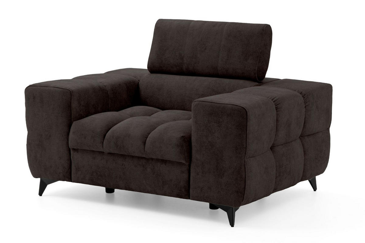 SESSEL PUDDING mit verstellbare Kopfstütze Velours Dunkelbraun - Dunkelbraun/Schwarz, Holz/Textil (140/93/100cm) - Muffo