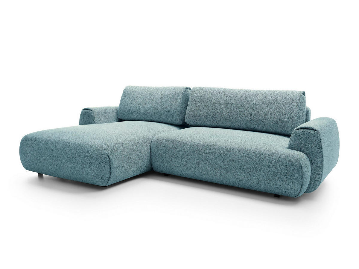 ECKSOFA ZEST Blau Geflochtener Stoff mit Schlaffunktion - Blau, Holz (270/167cm) - MASSENO