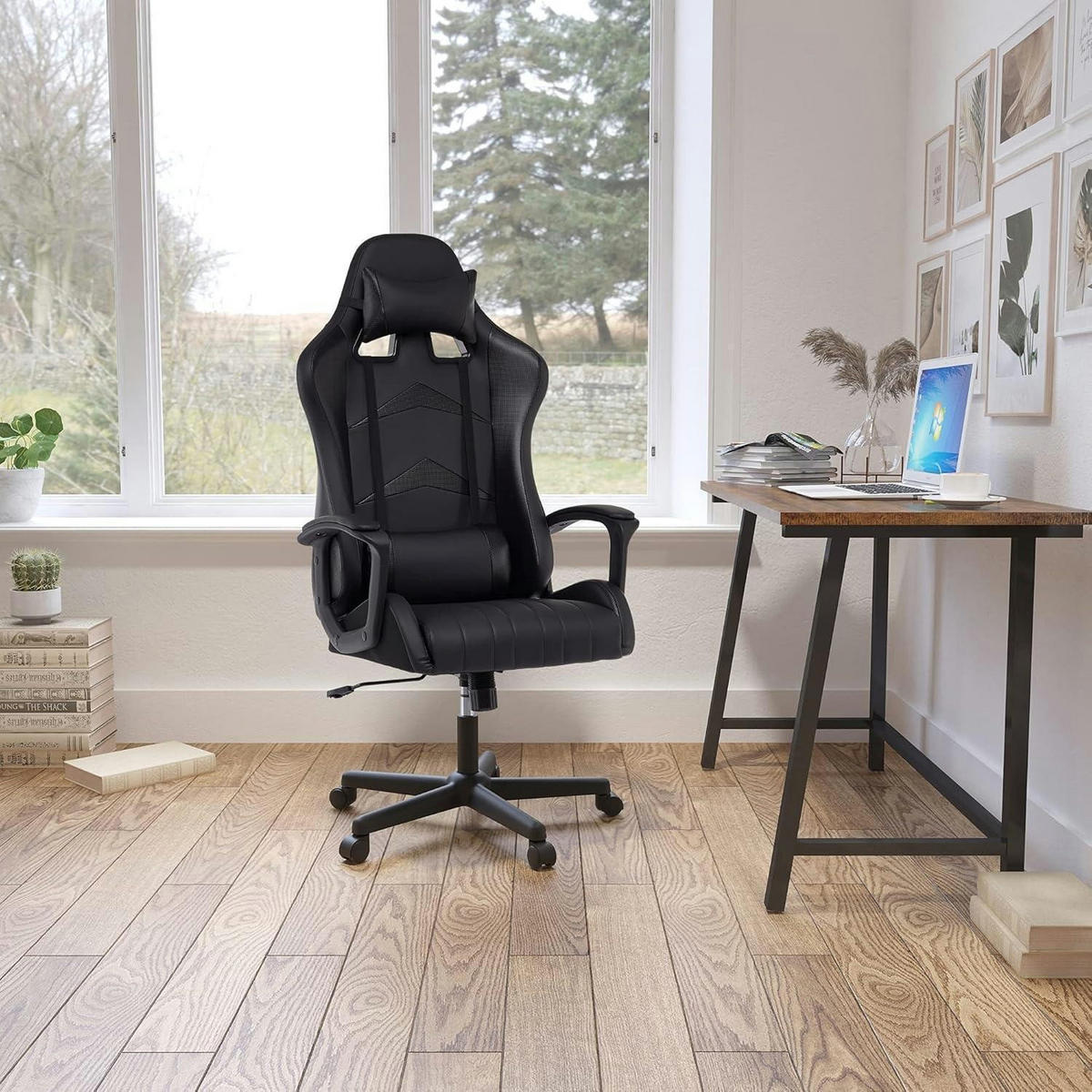 GAMING Stuhl mit Kopf- und Lendenkissen Schwarz 52 x 49 x 130 cm - Schwarz, Kunststoff (49/130/52cm)