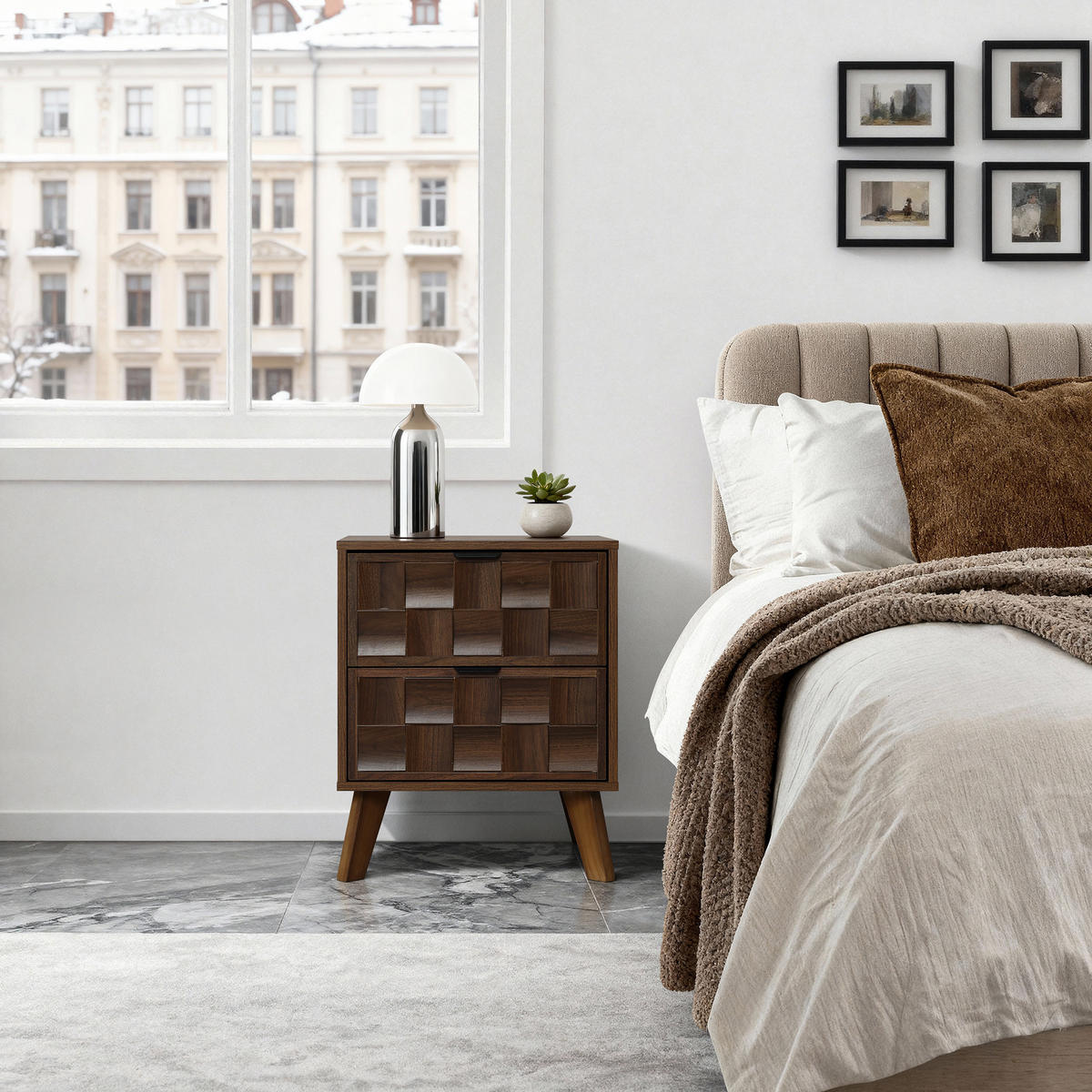 NACHTTISCH mit 2 Schubladen | B47 x T40 x H57 cm - Walnussfarben, Holzwerkstoff (47/57/40cm) - Hometopia