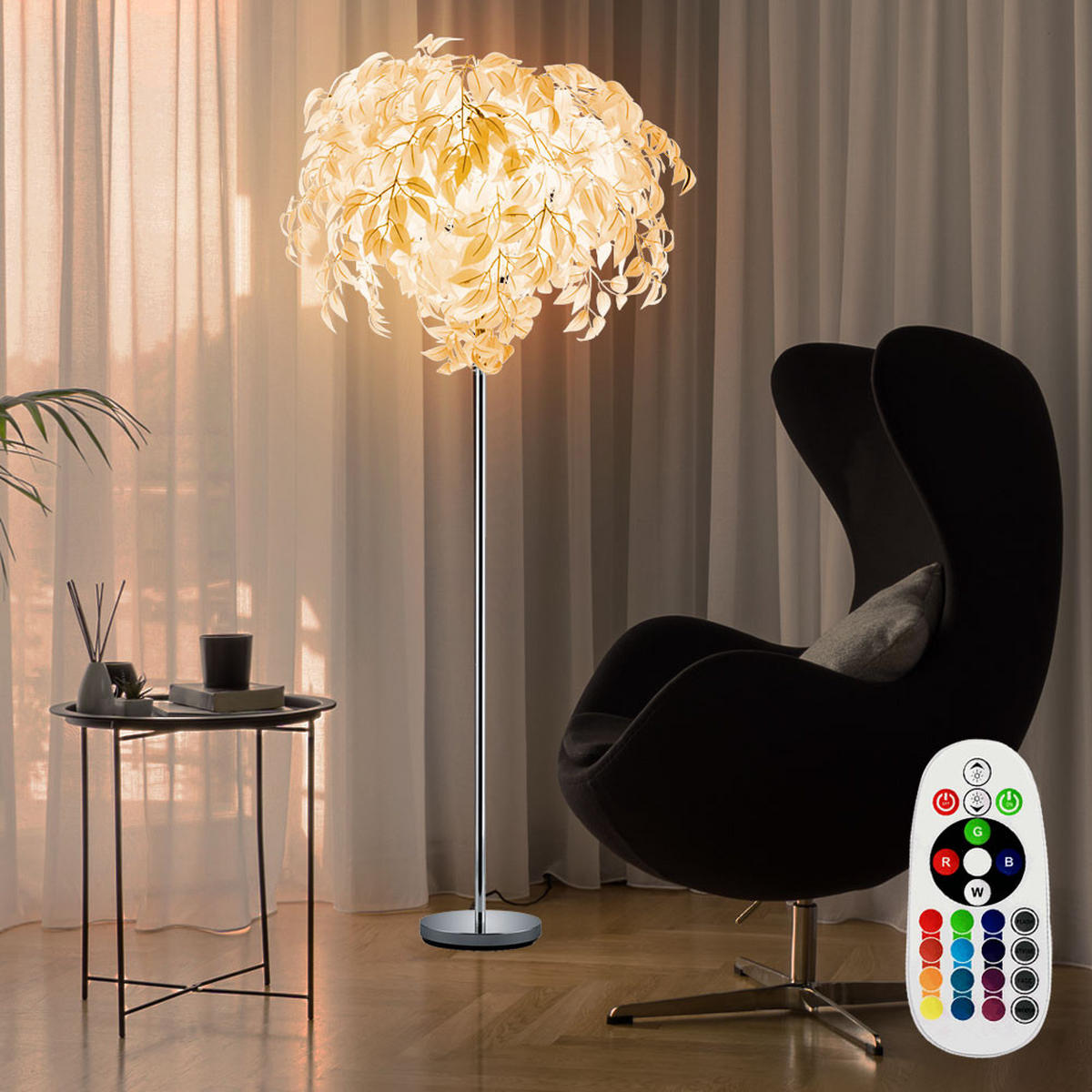 LED STEHLEUCHTE LEAVY Chrom Silber - Silberfarben, Metall (70/70/180cm)