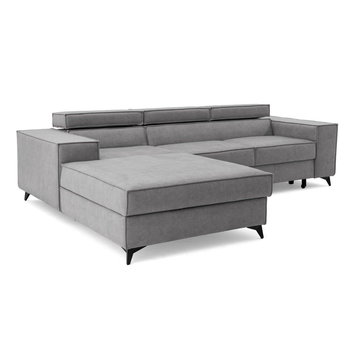 ECKSOFA PURE S Links mit Schlaffunktion 127x215 Velours Hellgrau - Hellgrau/Schwarz, Holz/Textil (281/204cm) - Muffo
