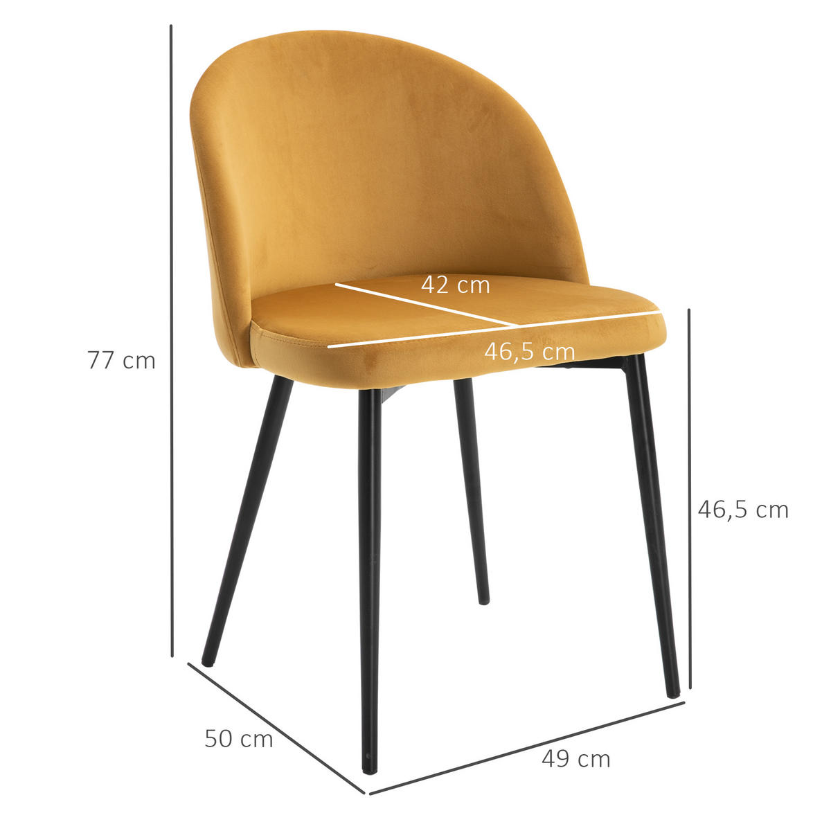 ESSZIMMERSTÜHLE 2er-Set DE-13179 Skandinavisch & Veloursbezug Gelb - Gelb, Metall (50/77/49cm) - ComfortXL