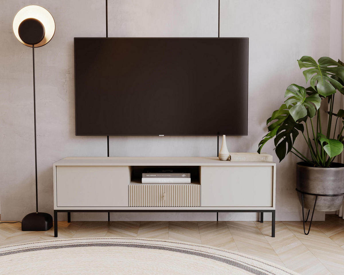 TV-LOWBOARD MAGGIORE Beige, Schwarz 154x39x53 cm - Beige/Schwarz, Holzwerkstoff (154/53/39cm) - FURNLUX