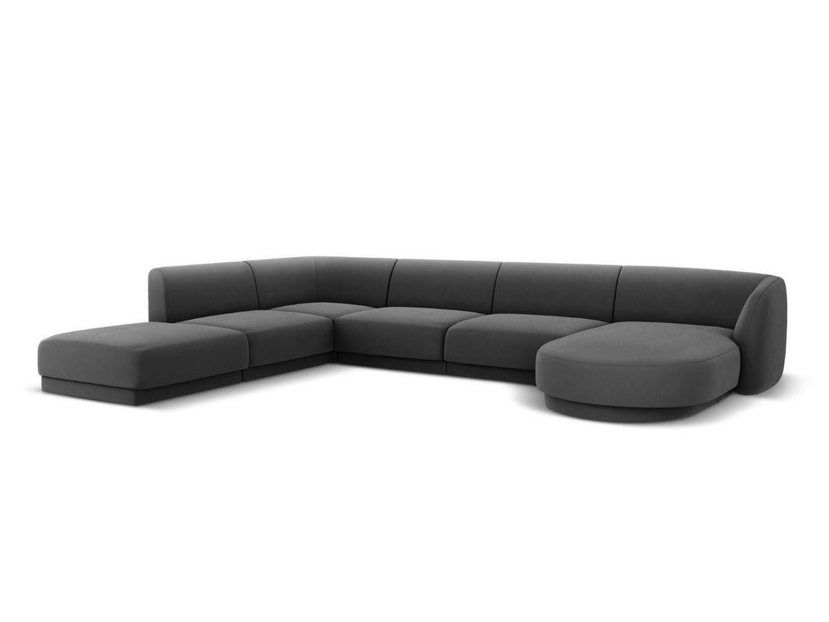 PANORAMASOFA links Miley aus Samt grau 6 Sitzplätze - Grau, Textil (255/70/330cm) - Micadoni