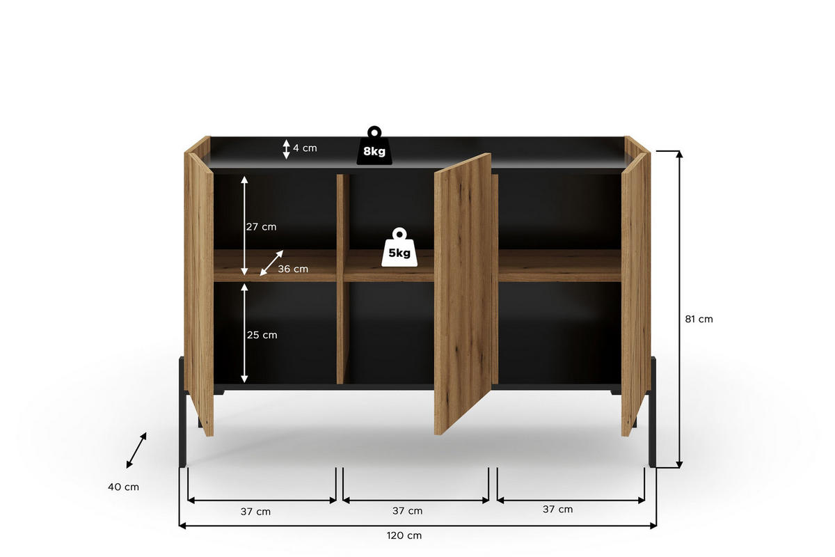 SIDEBOARD NEO (B/H/T: ca. 122/81/40 cm) in Evoke Oak Nachbildung/Evoke Oak Nachbildung - Eichefarben, Holzwerkstoff (122/81/40cm)