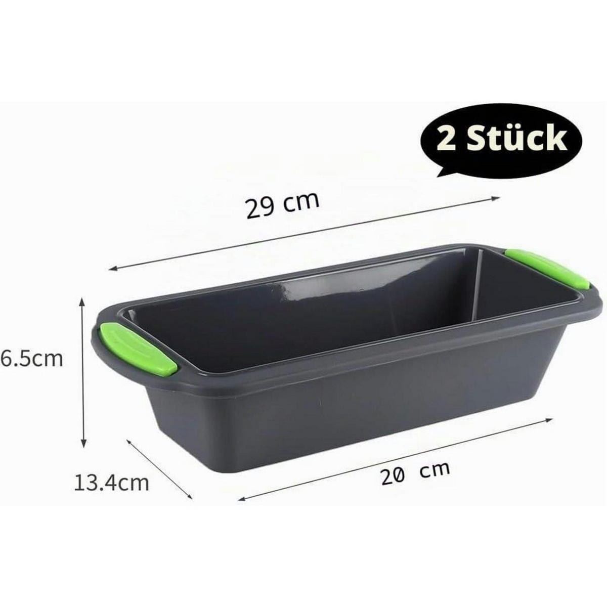 KASTENFORM 2-teiliges Set Silikon Antihaft Schwarz-Grün - Multicolor, Kunststoff (20/6.5/29cm)