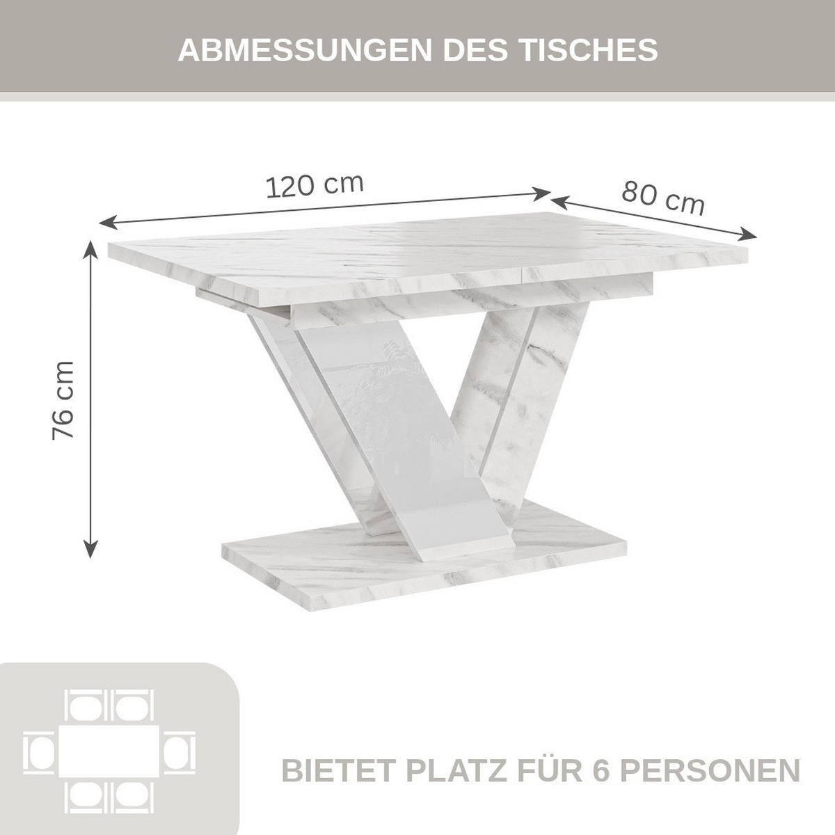ESSTISCH Ausziehbar 120-160 cm Weiß Marmor-Optik - Weiß, Holzwerkstoff (160/80/75cm) - Home Collective