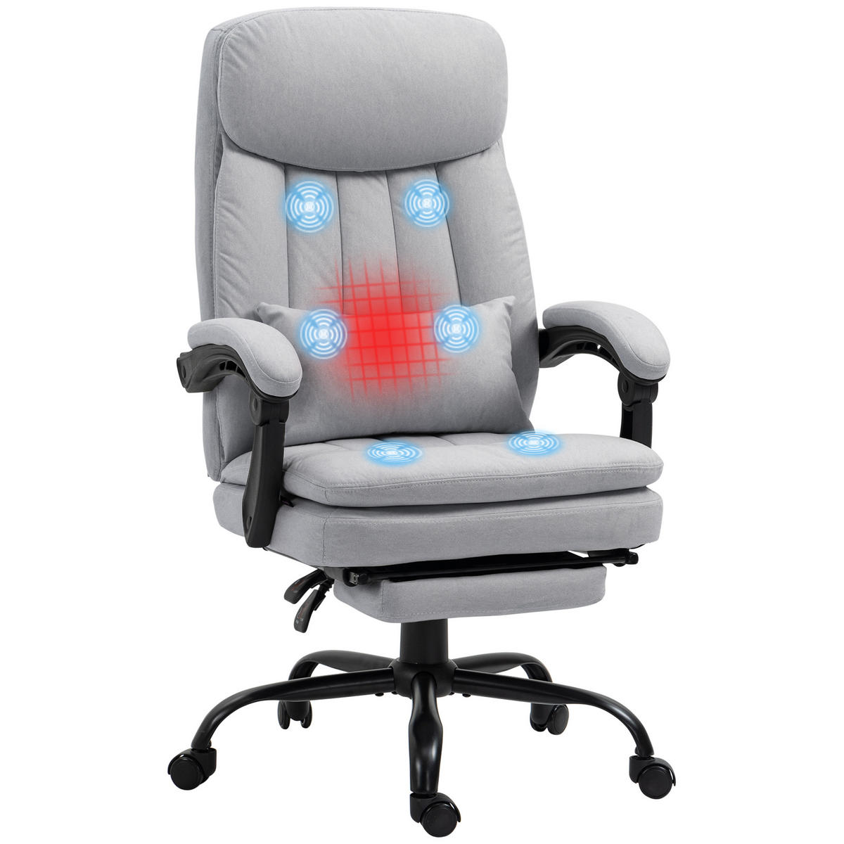 MASSAGE-BÜROSTUHL, Polyester, Stahl, Grau - Grau, Kunststoff/Metall (67/118/66cm) - Vinsetto