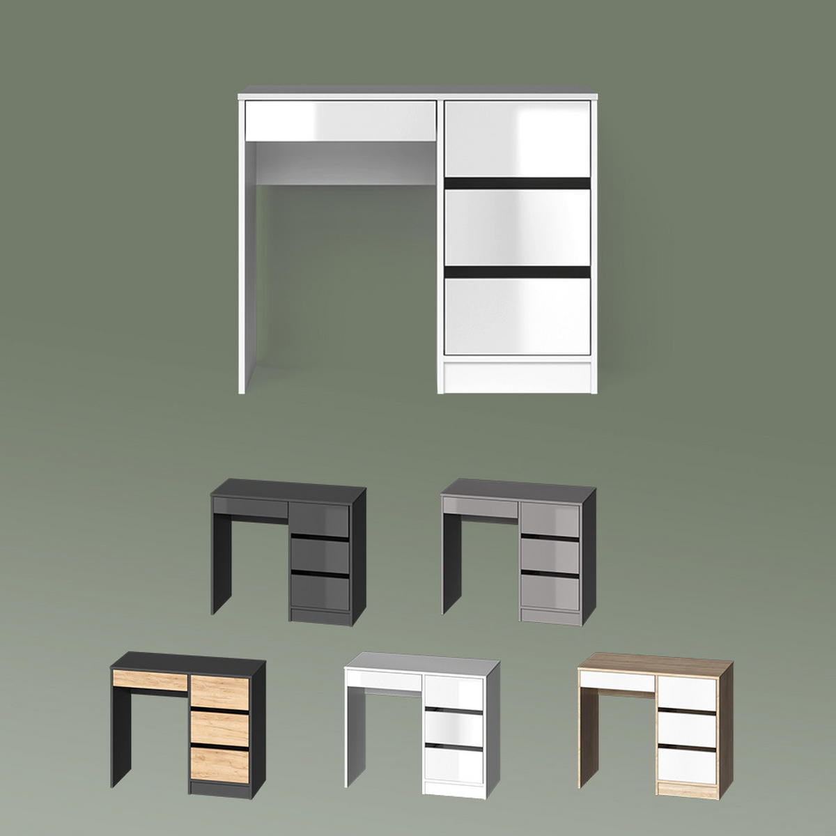 SCHMINKTISCH-SET Imola Anthrazit 90 cm mit Hocker - Anthrazit, Holzwerkstoff (90/75/40cm) - Livinity®