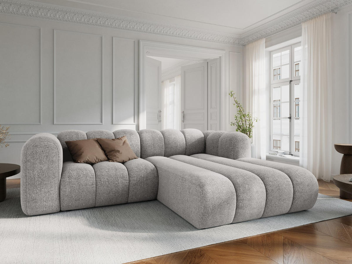 ECKSOFA modular rechts Lupine aus Chenille-Stoff hellgrau 3 Sitzplätze - Hellgrau, Textil (177/230cm) - Micadoni