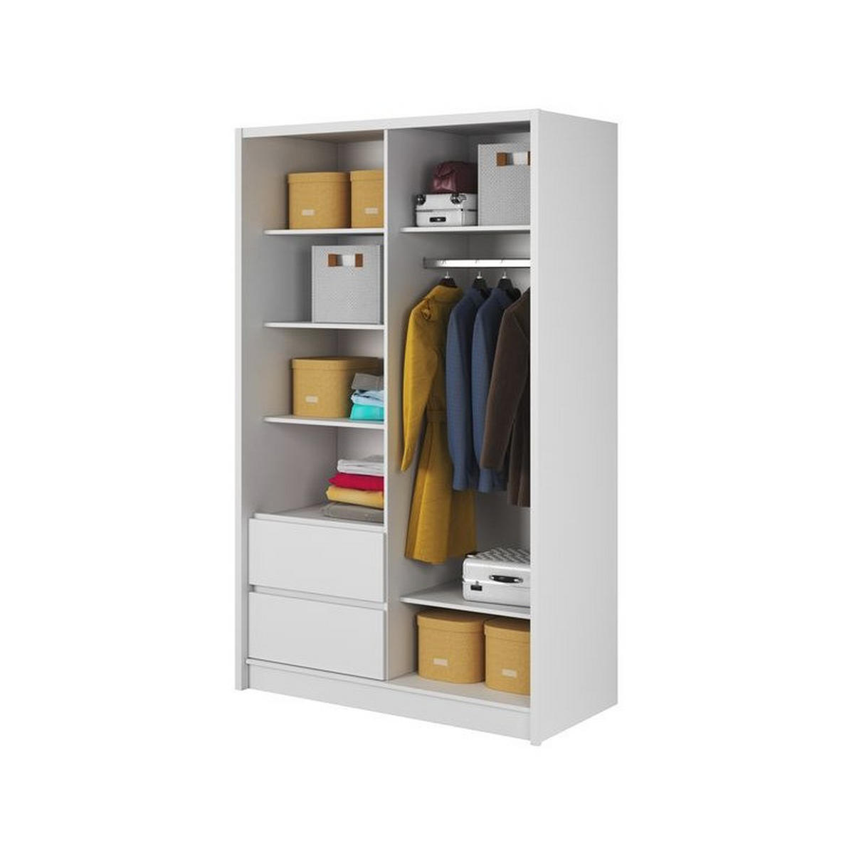 KLEIDERSCHRANK – SARA 130 – 134 cm – Sara – Weiß - Weiß, Holzwerkstoff (134/214/62cm) - hi-markt