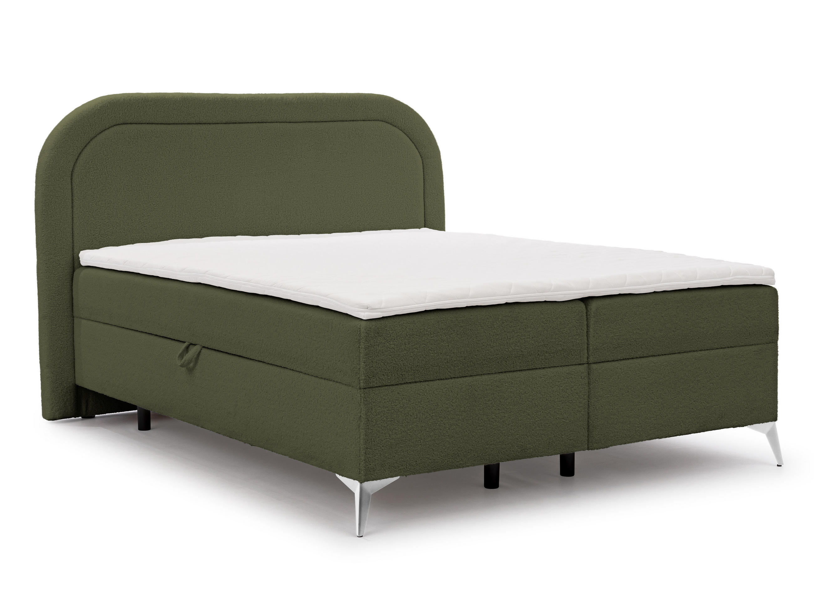 BOXBETT Sonna 140/200 cm Grün Bouclé-Stoff mit abgerundetem Kopfteil und mit silbernen Metallfüßen - Silberfarben/Grün, Holz/Textil (140/200cm) - S-Style Möbel