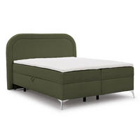 BOXBETT Sonna 180/200 cm Grün Bouclé-Stoff mit abgerundetem Kopfteil und mit silbernen Metallfüßen - Silberfarben/Grün, Holz/Textil (180/200cm) - S-Style Möbel