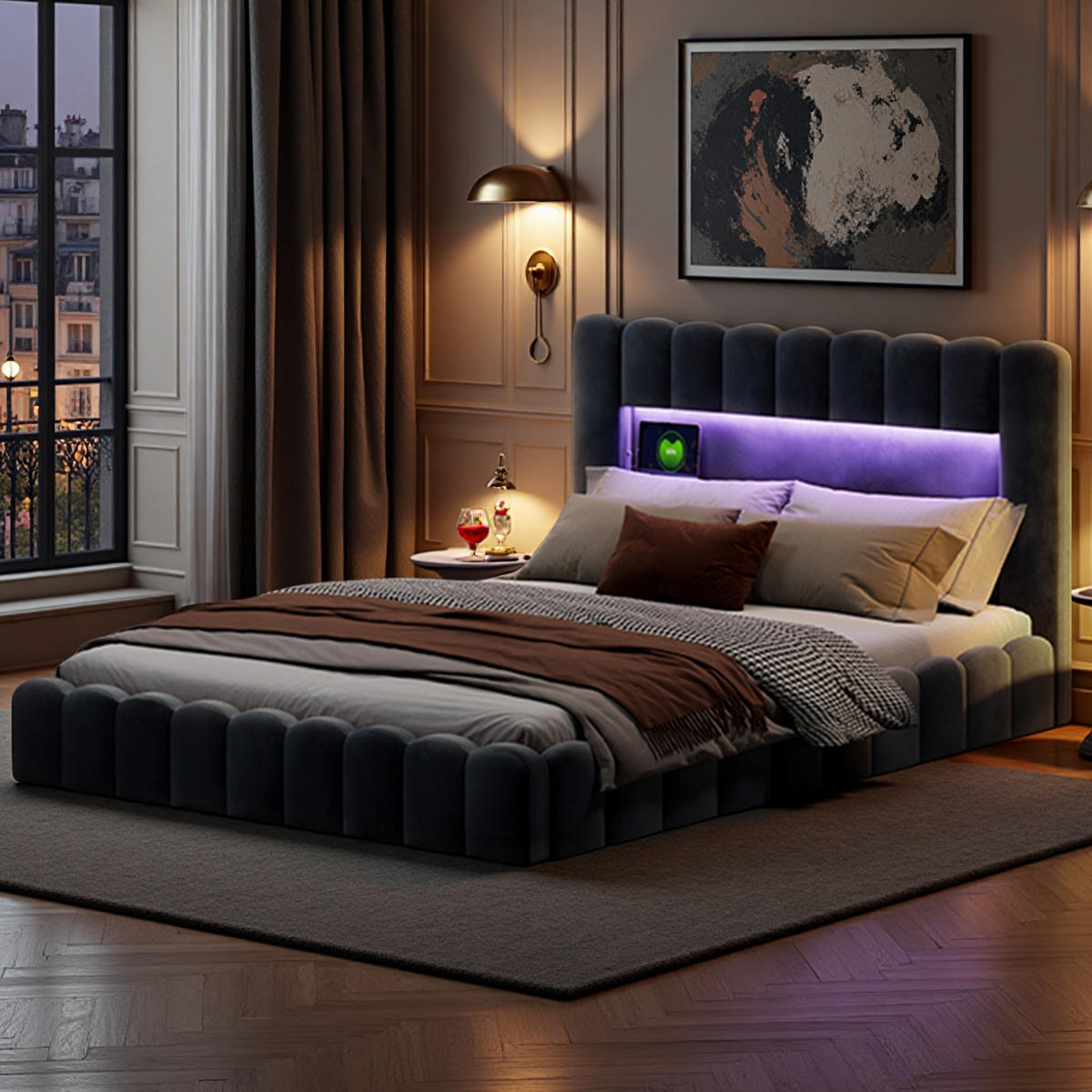 POLSTERBETT 180x200 cm Bubble Design LED USB Stauraum grau - Grau, Holz (180/200cm) - LEBENLANG