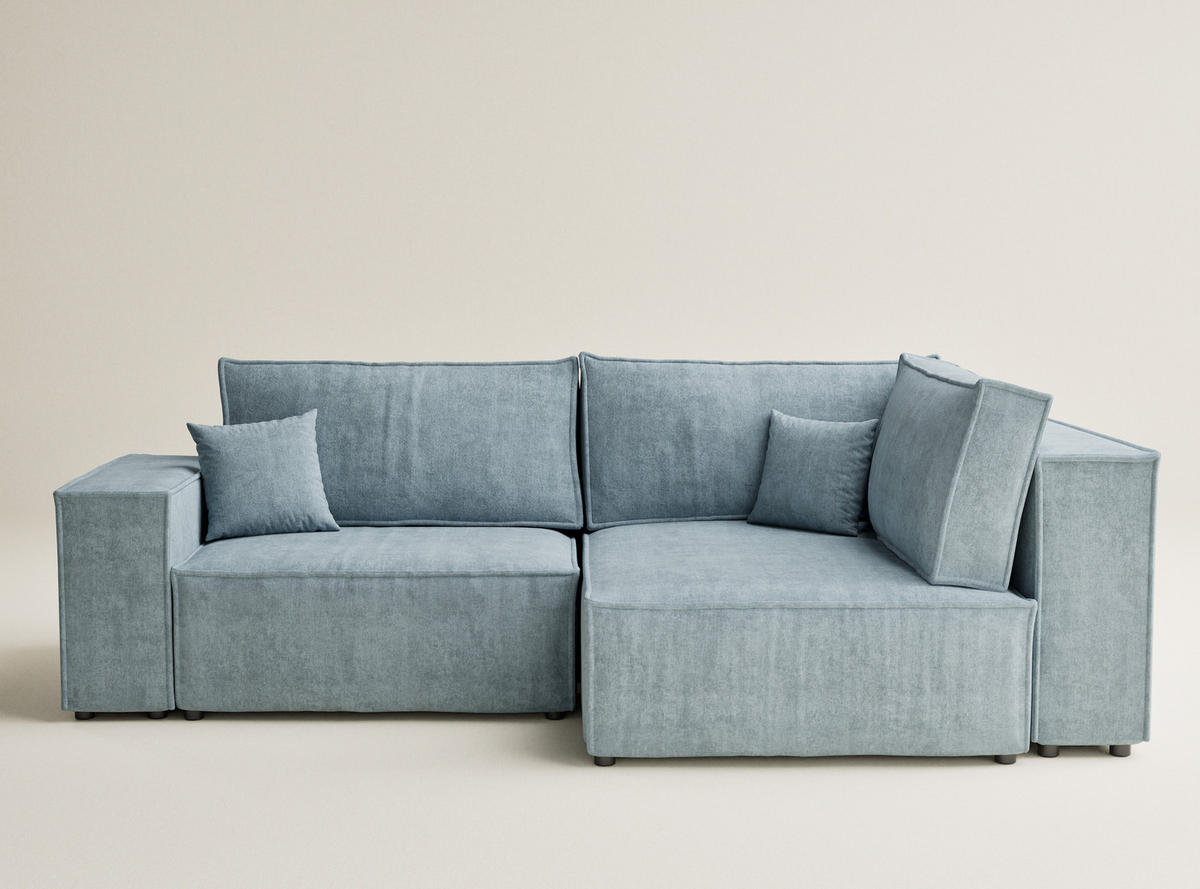 ECKSOFA MIT SCHLAFFUNKTION Tonga Hellblau Webstoff - Schwarz/Hellblau, Holz/Holzwerkstoff (255/105cm) - Maison de Reve