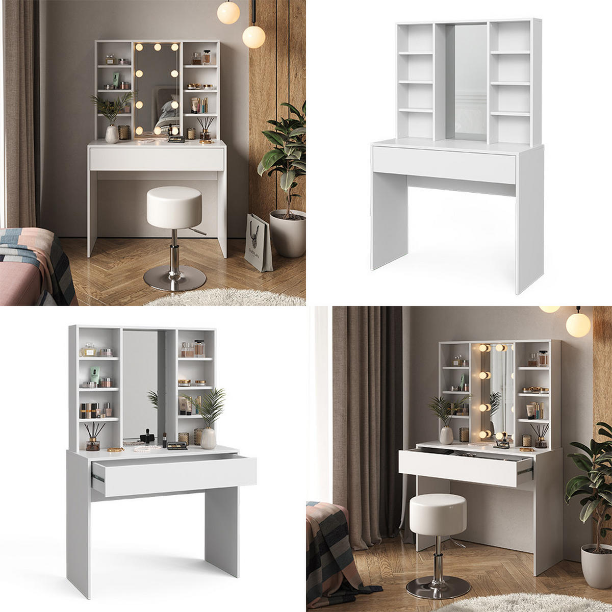SCHMINKTISCH Alexa Weiß 93 cm mit Spiegel - Weiß, Holzwerkstoff (93/147/40cm) - Vicco