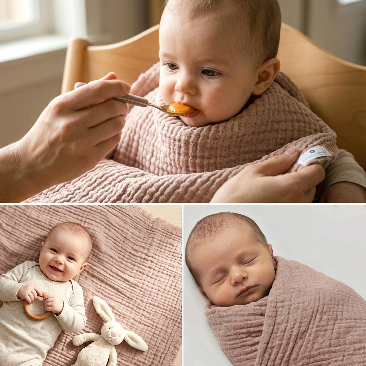 MUSSELINDECKE Babydecke Stilltuch Einschlagdecke Säuglingsdecke Erstlingsdecke Babygeschenk Geburt - Altrosa, Textil (80/80cm) - nordic coast company