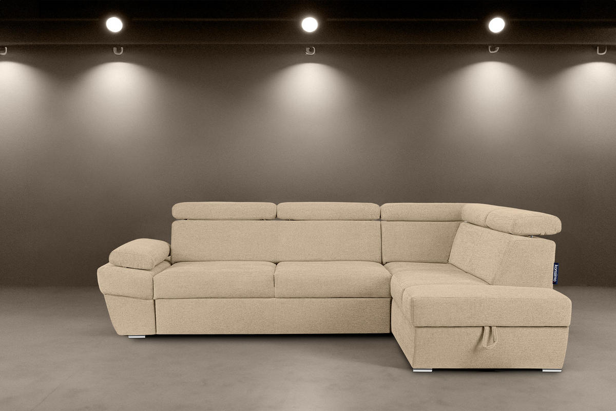 SCHLAFECKSOFA RATLO rechts 4/5-Sitzer mit Bettkasten, beige - Beige/Silberfarben, Textil (270/190cm) - KONSIMO®