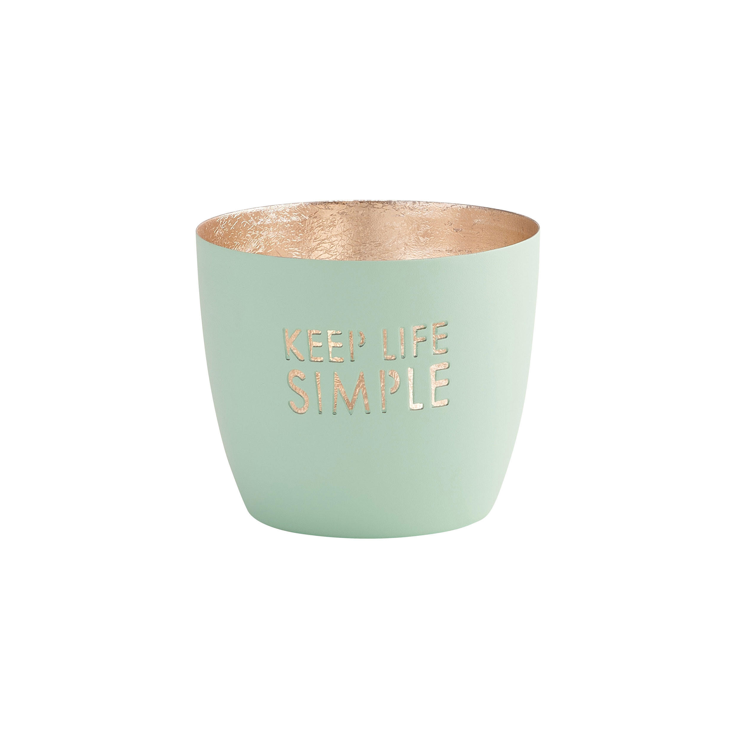 TEELICHTHALTER Madras Keep life simple M, Eisen, Aqua, Gold, 8.5 cm - Blau, Metall (9cm) - Gift Company