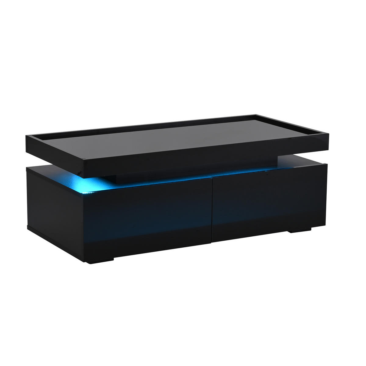 COUCHTISCH 95/45/35 cm schwarz aus Spanplatte mit LED und 2 Schubladen - Schwarz, Holzwerkstoff (95/45/35cm) - OKWISH