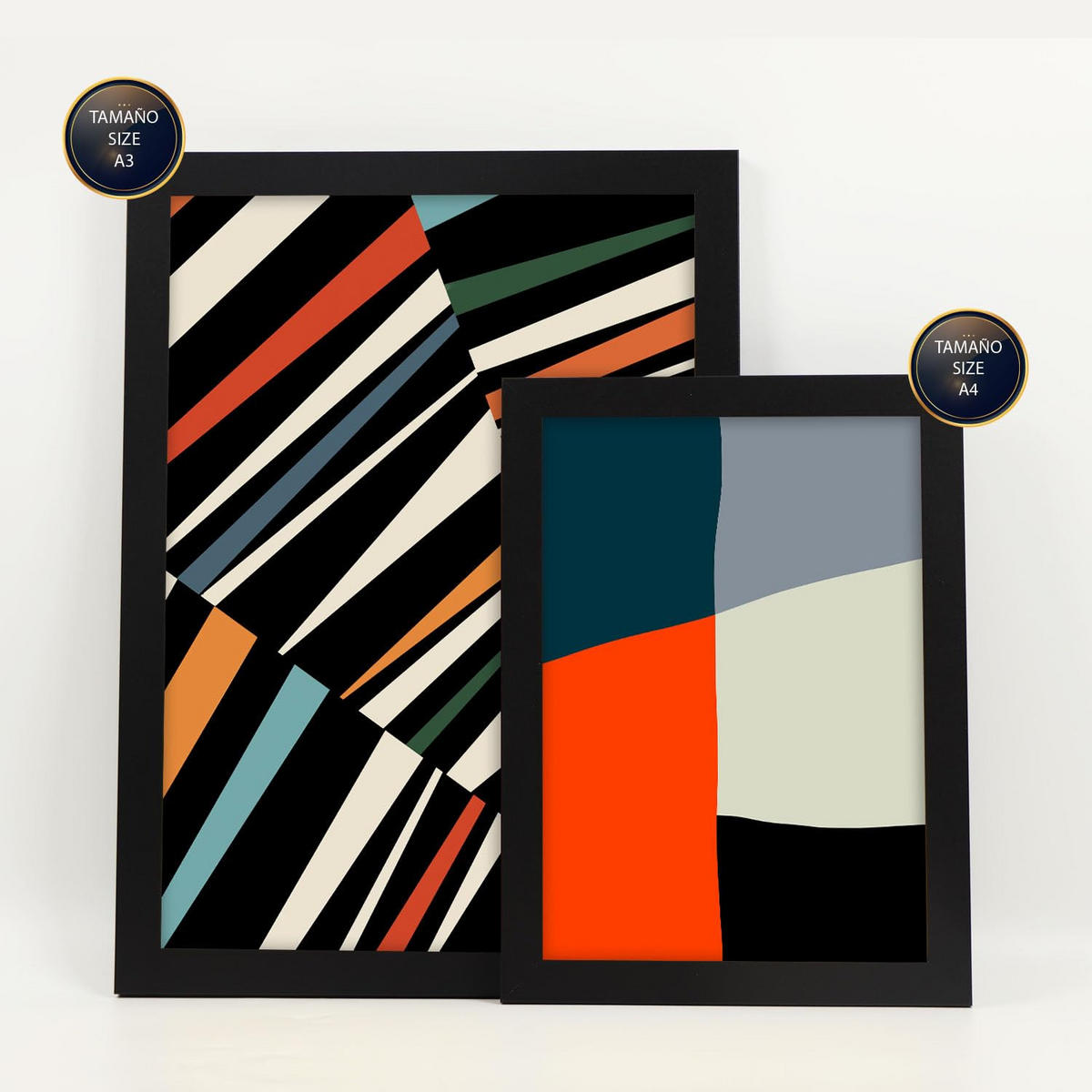 POSTER Set Mit 6 Pastiche Kunst In Form Abstracts Ästhetische Dekorative Gemälde Für Ihr Wohnzimmer, Schlafzimmer, Zuhause A3 & A4 Schwarzer Rahmen - Schwarz, Papier (29/3cm) - Nacnic